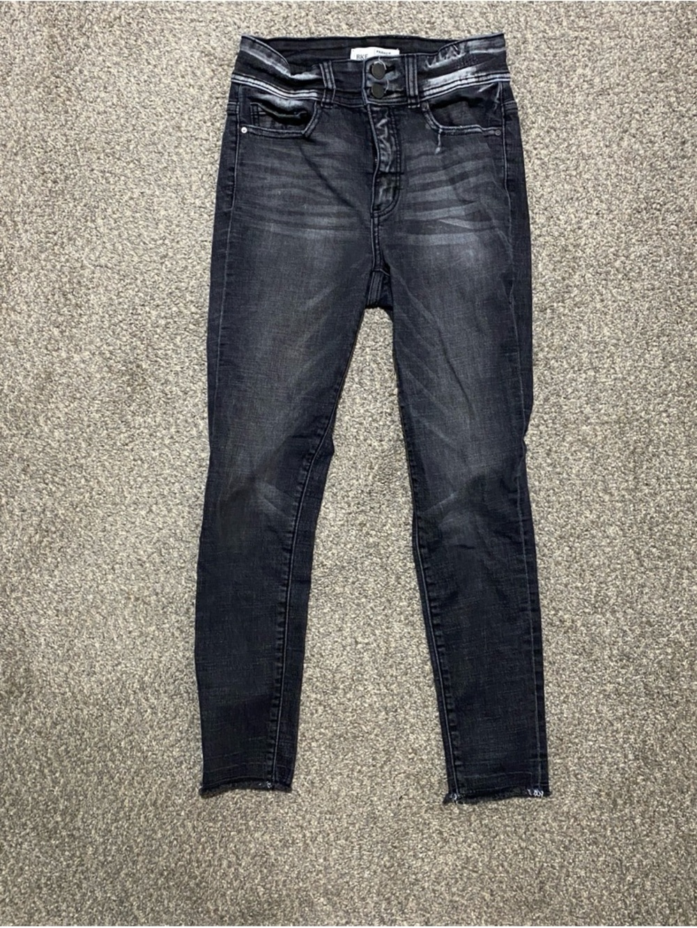 BKE Women's Black Skinny Jeans with Subtle Fading
